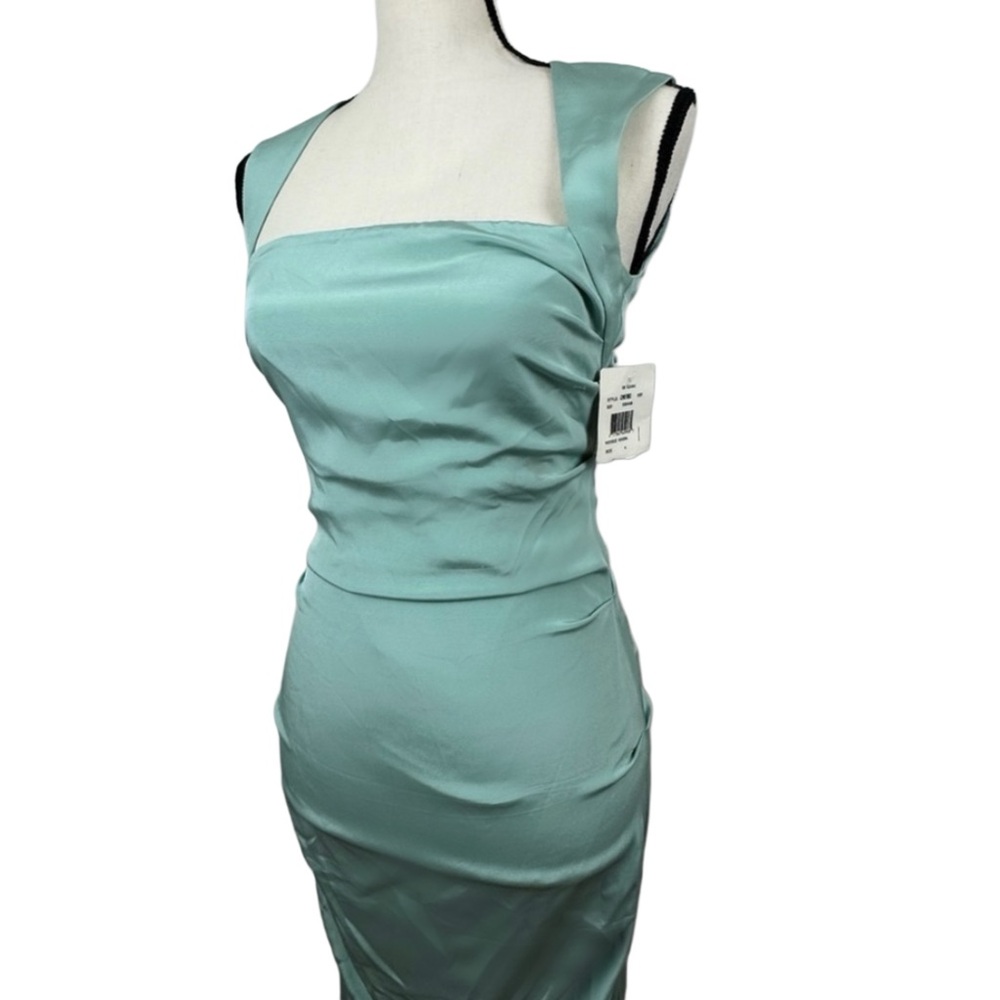 NWT Nicole Miller Collection Silk Spandex Mint Green Draped Dress - Small (4).